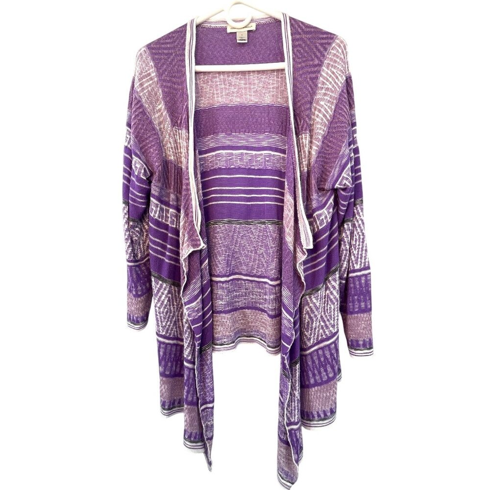 Christopher & Banks Cardigan Womens XL Purple White Open Front Waterfall Sweater